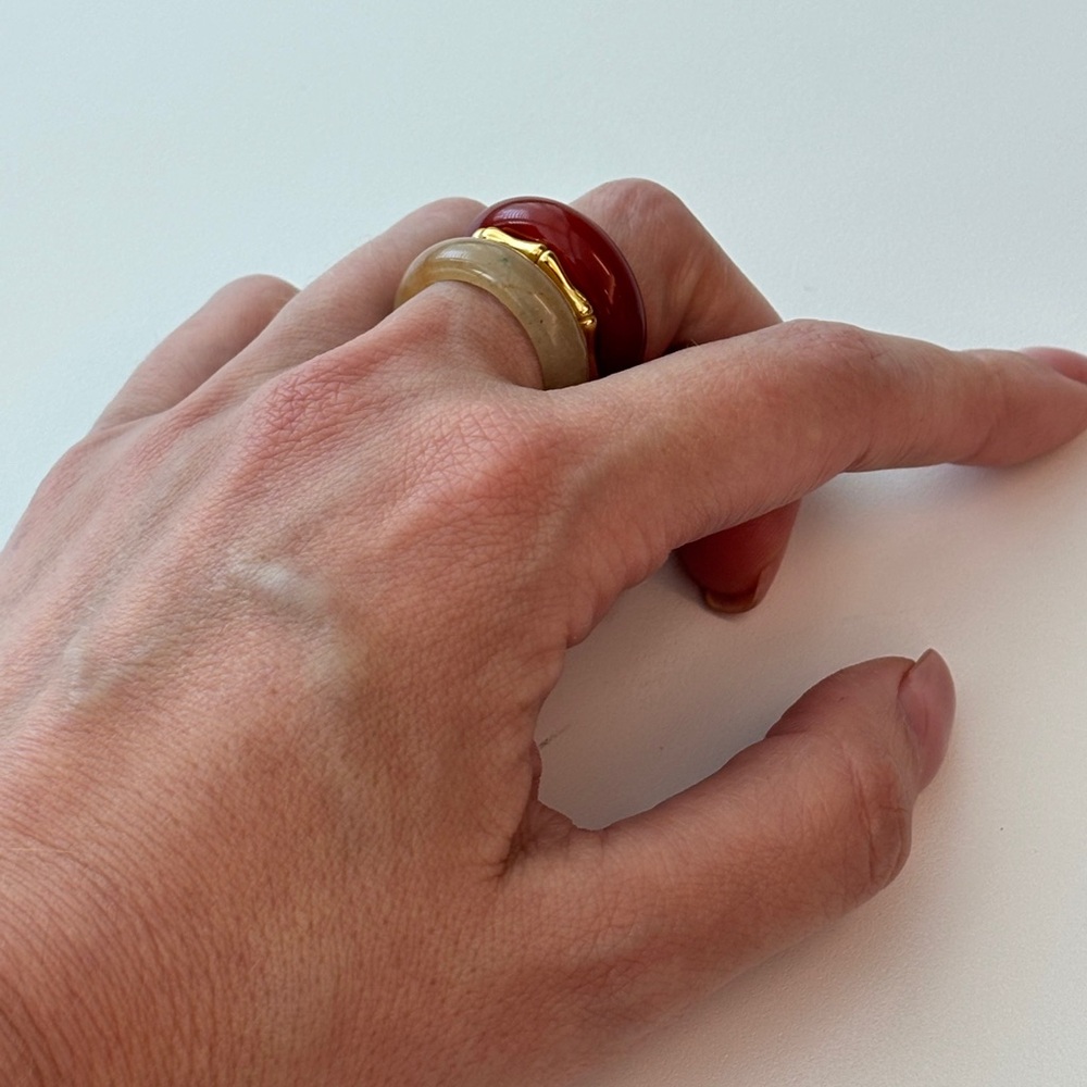 Stone Trilogy Stack Yellow Jade Ring Set Of 3 Ban… - image 6